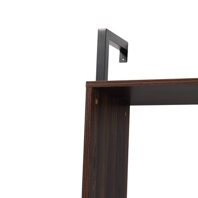 Fariat Walnut Brown Wood and Black Metal Display Shelf with Desk