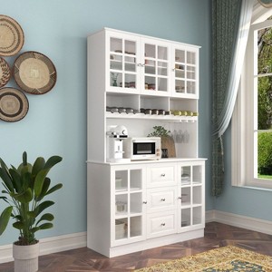 Hitow Wooden Pantry Cabinet with 3 Drawers, 13 Shelves and Cup and Bottle Holders Food Storage Cabinet - 1 of 4