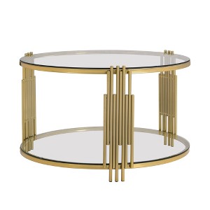 Dexmalle Modern Glass Coffee Table,Circular Metal Drum Base - 1 of 4