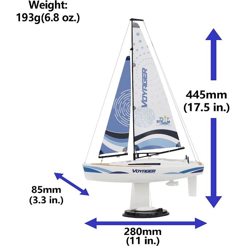 Playsteam XB05001B Voyager 280 Motor-Power RC Sailboat - Blue, 3 of 7