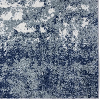 Blue and White Abstract Synthetic Rectangular Area Rug, 5' x 7'