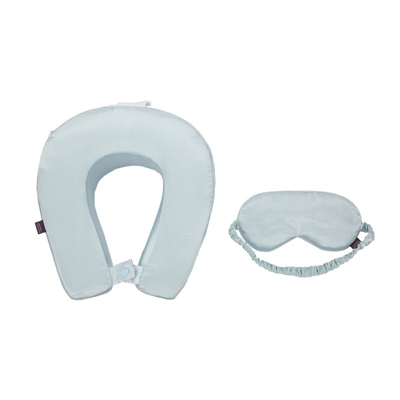 Adult Ice Blue Poly Satin Neck Pillow and Eye Mask Set, 1 of 6