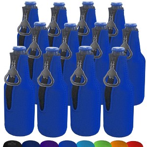 Neoprene Bottle Cooler Sleeves for 12oz Bottles with Bottle Opener- 12-Pack - Blank Design - Dual Sided Insulation Keeps Your Drinks Cool - 1 of 4
