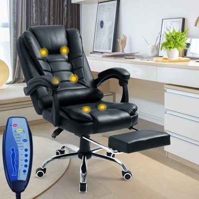 Executive Office Chair with Vibration Massage and Footrest Reclining Home Desk Chair with Extra Lumbar Pillow, Home Office Chair Black