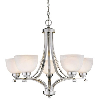 Minka Lavery Brushed Nickel Pendant Chandelier 27" Wide Modern Etched Marble Glass Shade 5-Light Fixture for Dining Room House