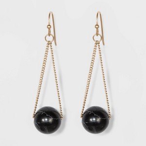 Chain and Semi-Precious Black Howlite Bead Drop Earrings - Universal Thread Black, Women