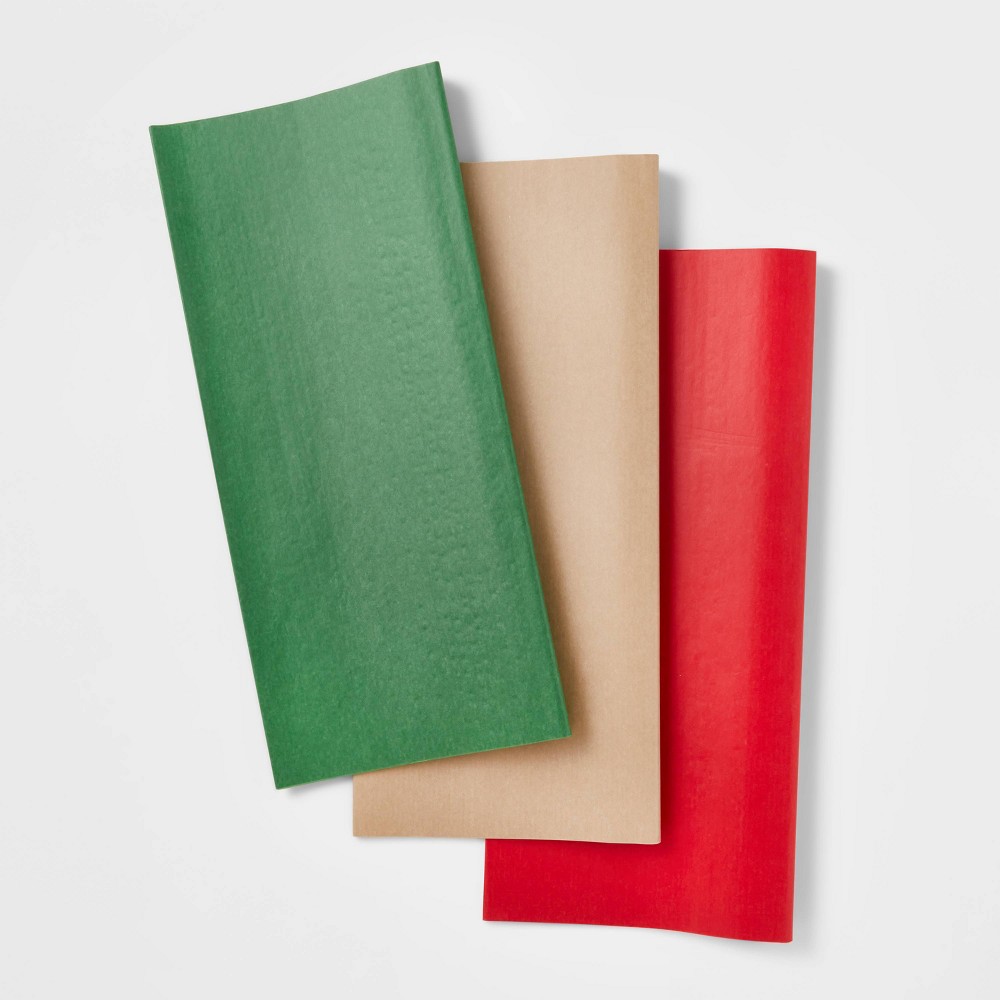Solid Banded Gift Tissue Paper Red/Kraft/Green - Wondershop