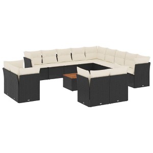 vidaXL 14 Piece Patio Sofa Set with Cushions Black and Cream Poly Rattan - 1 of 4