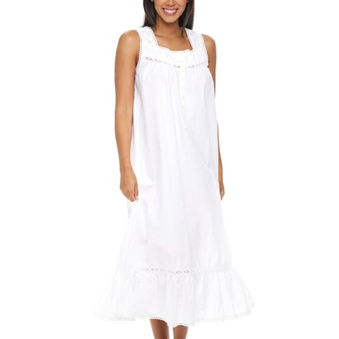 Women's Cotton Victorian Nightgown, Phoebe Sleeveless Lace Trimmed Button  Up Long Vintage Night Dress Gown : Target