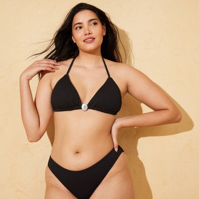 Shade & Shore Women's Crepe Brooch Triangle Bikini Top - Shade & Shore™ Black M — фото 4