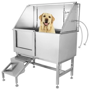 Dog Grooming Tub, Pet Bath Tub - 50 Inch Professional Stainless Steel with Stairs, Floor Grate, Faucet, Left Sliding Door for Large/Medium/Small Pets - 1 of 4