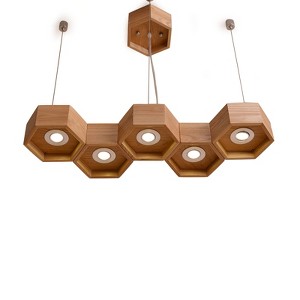YIYIBYUS Modern Ceiling Light Fixture, 5-Light Honeycomb Wood Pendant Light - 1 of 4