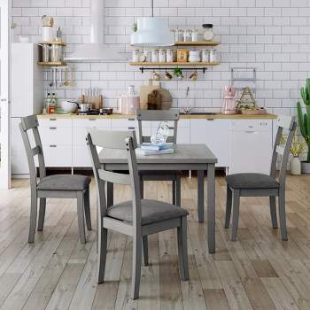 Modernluxe 5 Piece Industrial Dining Table Set Wooden Kitchen Table and 4 Chairs Gray
