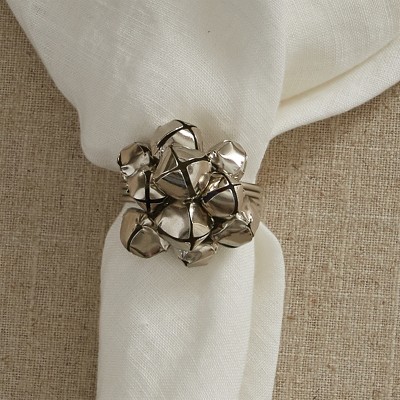 Split P Silver Jingle Bell Cluster Napkin Ring Set of 4