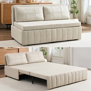 Mjkone W62''Pull Out Sofa Bed, 3-in-1 Modern Pull Out Leathaire Fabric Sleeper Sofa Couch,Chaise Lounge - 1 of 4