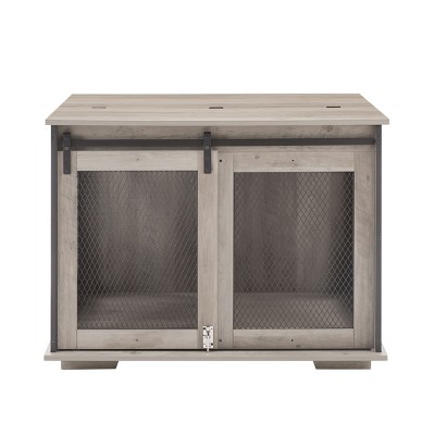 NicBex 37Inch Dog Crate Farmhouse Decorative Dog House Dog Cage with Flip-Up Top and Internal Dividers,Sliding Barn Door,Indoor Use,Gray