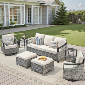 Buenhomino Outdoor Patio Furniture Sets, All-Weather PE Wicker Seating with Swivel Chairs, Sofas, Ottomans & Tables for Garden, Deck & Porch - 1 of 4