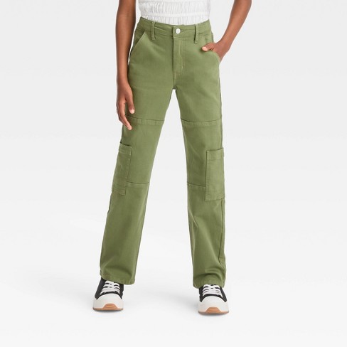 Girls' High-Rise Slim Straight Cargo Pants - art class™ Green 4