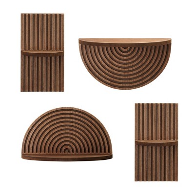 Brown Geometric Wood 4-Piece Wall Shelf Set