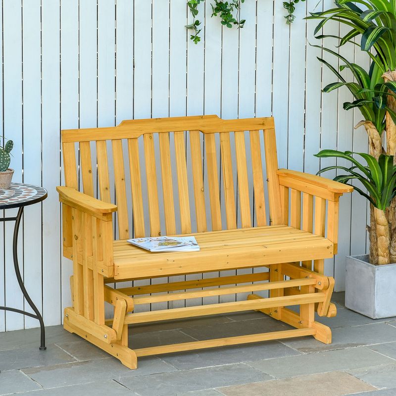 Outsunny Wooden Patio Glider Bench, Wood Outdoor Loveseat with High Back and Armrests, 2-Seat, 4 of 9