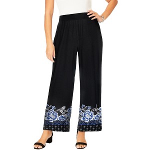 Jessica London Women's Plus Size Everyday Stretch Knit Wide Leg Pant - 1 of 4