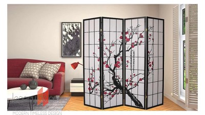 Black 6-Panel Plum Blossom Shoji Room Divider