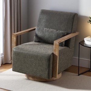30.3" Faux Leather Modern Swivel Accent Chair with Solid Wood Armrests - 1 of 4