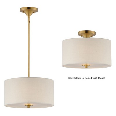 Natural Aged Brass Linen Drum Pendant Light