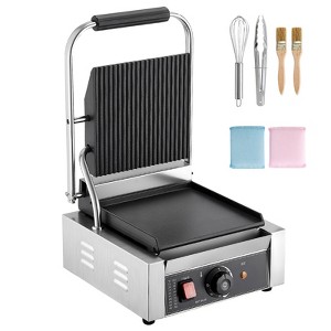 VEVOR Commercial Panini Grill, 1800W Electric Sandwich Panini Maker, Stainless Steel Sandwichs Press Grill, 8.8x9 in Flat Enamel Plate, Silver - 1 of 4