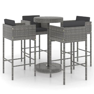 vidaXL Patio Bar Set with Cushions Poly Rattan - Gray 5 Piece - 1 of 4