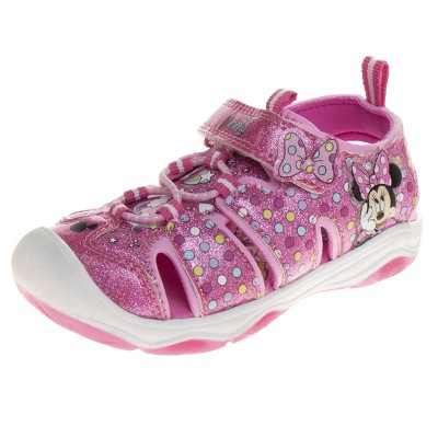 Disney Minnie Mouse Girls Hook and Loop Light Up Closed Toe Sport Sandals. (Toddler/Little Kids)
