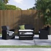 Barton 4-Pieces Outdoor Patio Set Rattan Conversation Sofa Sectional Set with Table, Black/Beige - 2 of 4