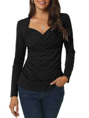 Seta T Women's Wrap V Neck Long Sleeve Casual Ruched Blouses