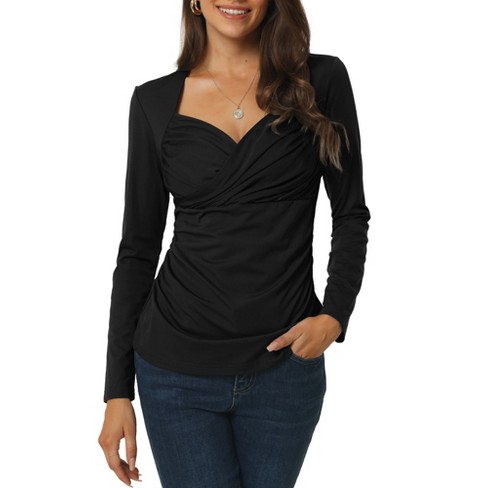 Seta T Women's Wrap V Neck Long Sleeve Casual Ruched Blouses : Target