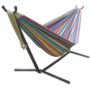 Sorbus Brazilian Double Hammock with stand - Blue Sand Purple Red Stripes - 1 of 4