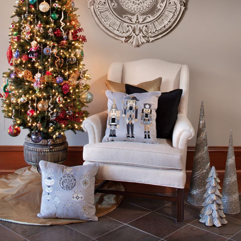 16.5&#34;x16.5&#34; Indoor Christmas &#39;Velvet Ornaments&#39; Gray Square Throw Pillow  - Pillow Perfect, 6 of 8