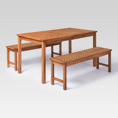 3pc Slatted Chevron Acacia Wood Patio Dining Set - Saracina Home
