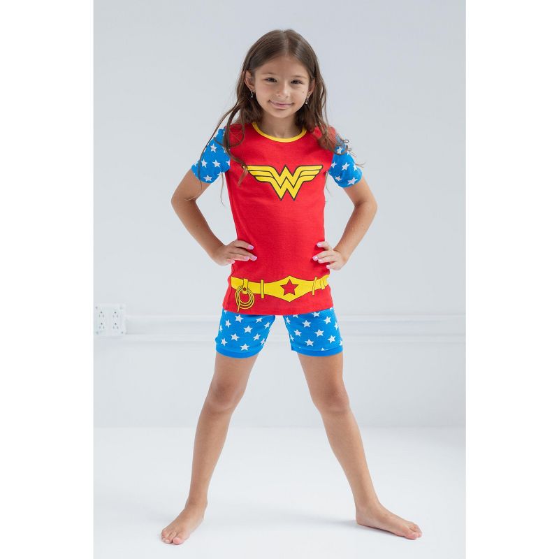 DC Comics Justice League Wonder Woman Girls Pajama Shirt and Shorts Sleep Set Little Kid to Big Kid, 5 of 9