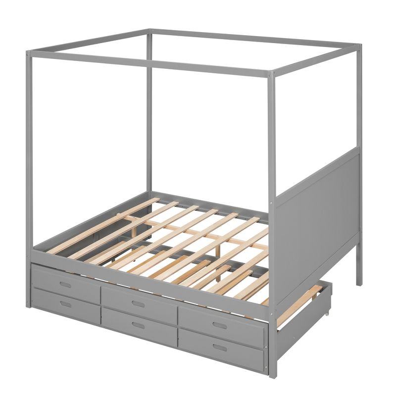 Queen Size Canopy Platform Bed with Twin Size Trundle Bed and Three Storage Drawers-ModernLuxe, 4 of 11