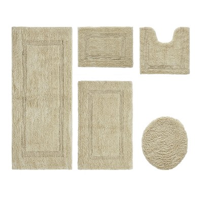 Lux Premium 100% Cotton Tufted Solid Reversible 5 PC Bath Rug Set – Ultra-Soft, Water-Absorbent, Durable, Machine Washable Bathroom Rug