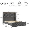 Homhougo King LED Platform Bed Frame with Charging Station, Velvet Upholstered Bed Frame with Button Wingback Headboard, No Box Spring Needed, Gray - 3 of 4