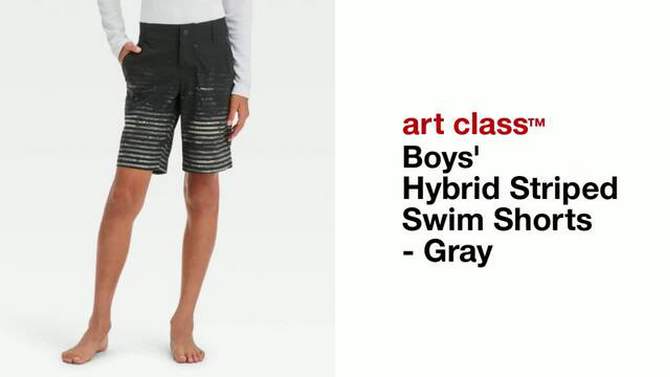 Boys&#39; Hybrid Striped Swim Shorts - art class&#8482; Gray, 2 of 5, play video