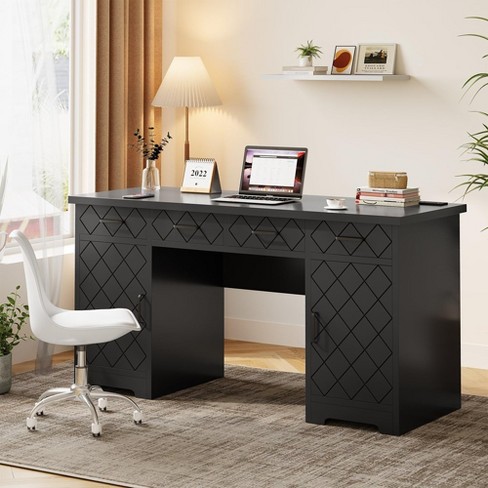 Whizmax Executive Desk with Drawers, 55" Computer Desk with Power Outlets and Cabinet, Wood Home Office Study Writing Desk - image 1 of 4