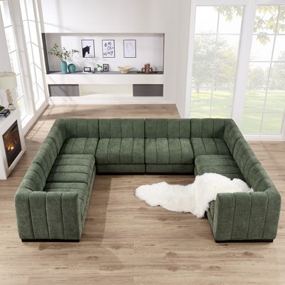 192”  U Shape Chenille Sectional Couch, 8 Seater Oversized Modular Sofa Set for Living Room Office-Morden Fort