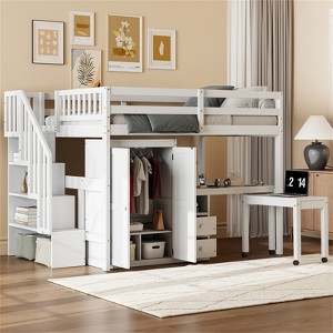 RISOKEYS Full Size Loft Bed - Bed with Stairs, Bookshelf, Drawers, Desk & Wardrobe, Space-Saving Multifunctional Furniture for Kids & Teens - 1 of 4