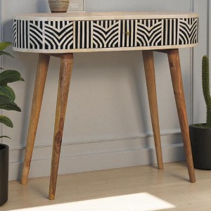 Solid Wood Edessa Bone Inlay Console Table, Oak-ish Finish, 2 Drawers, Boho Nordic Design - 1 of 4