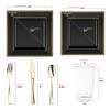 Smarty Had A Party Black w/ Gold Square Edge Rim Plastic Wedding Set - 120 Sets - 2 of 4