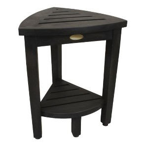 HomeRoots Mod Gray Teak 18" Curvilinear Corner Shower Bench With Shelf - 1 of 4