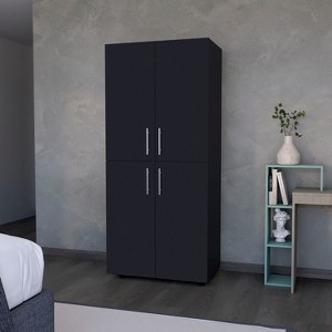 Hazel Armoire in melamine with 2 doors , 4 shelves and 2 clothes hanging bar - 1 of 4
