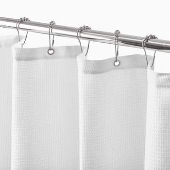 mDesign Long Waffle Knit Cotton Blend Bathroom Shower Curtain - 72" x 72", White